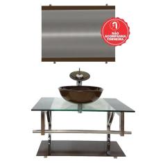 Imagem de Gabinete de Vidro 80cm Inox com Cuba Redonda Marrom