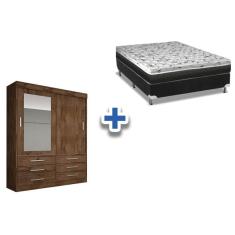 Imagem de Cama Box Casal + Colchão Class Castor + Guarda Roupa Sonare Canela