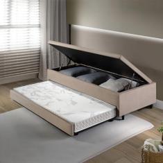 Imagem de Bicama Box com Baú Solteiro 88x188 com Colchão Auxiliar Suede Bege