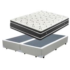 Imagem de Cama Box Queen Colchão Molas Ensacadas + Box Bipartido Sintético Branca 58x158x198