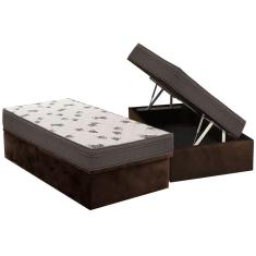 Imagem de Cama Box Baú Solteiro: Colchão Espuma Ortobom D45 Light Saúde OrtoPillow + Base crc Suede Brown(88x188)