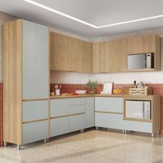 Imagem de Cozinha Completa Rainha 11 Portas 9 Gavetas Ripado 100% Mdf Natural/Verde - Nesher