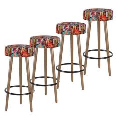 Imagem de Kit 04 Bancos Banquetas Pés Palito Londres Suede Retrô - Salaone