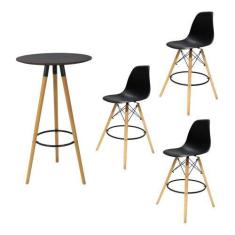 Imagem de Conjunto Mesa Alta Redonda Bistro Com 3 Banquetas Altas Charles Eames 