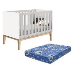Imagem de Berço Mini Cama Classic Branco Fosco Pés Madeira Natural com Colchão D