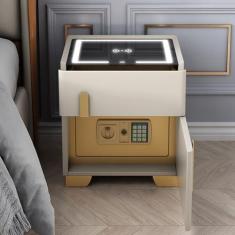 Imagem de Mesa de cabeceira inteligente com cofre oculto e sem carregamento de plugue, mesa de cabeceira moderna com LED e tampo de vidro temperado, pequeno cofre oculto para quarto de escritório doméstic