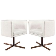 Imagem de Kit 02 Poltronas Decorativas Sala de Estar Giratória Xis Nix Linho Creme - Gran Belo