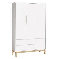 Imagem de Guarda Roupa Infantil Classic 3 Portas Branco Fosco com Pés Madeira Natural - Reller Móveis