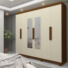 Imagem de Guarda-roupa Casal 6 Portas com Espelho com Pés Império Castanho/off White