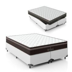 Imagem de Cama Box Queen Bipartido + Colchão Paris Molas Ensacadas - 61x158x198cm - Couro Branco