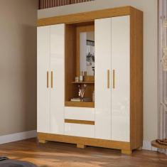 Imagem de Guarda Roupa Casal 4 Portas e 2 Gavetas Capelinha com Espelho Alyssa Espresso Móveis Cinamomo/Off White