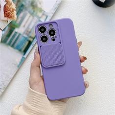 Imagem de Deslize para fechar capa de TPU macia para proteção de câmera para iPhone 14 13 12 11 Pro XS Max X XR 7 8 Plus SE Capa de silicone de cor sólida, roxa, para iPhone 14Pro Max