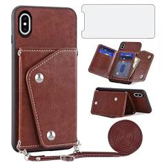 Imagem de Asuwish Capa de telefone para iPhone X 10 capa carteira com protetor de tela de vidro temperado e suporte para cartão de crédito alça transversal acessórios de celular de couro iPhoneX iPhone10 i