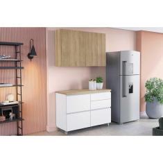 Imagem de Cozinha Modulada Completa Rainha 2 Peças (1Aéreo+1Balcão) C2P44 Branca/Nature - Nesher