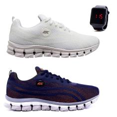 Imagem de Kit 2 Pares Tênis Masculino Ascension Lege 21 Branco e Marinho Com Relógio-Masculino