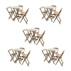 Imagem de KIT 5 JOGOS DE MESAS BISTRÔ DE MADEIRA DOBRÁVEL COM 3 BANQUETAS - CRUA