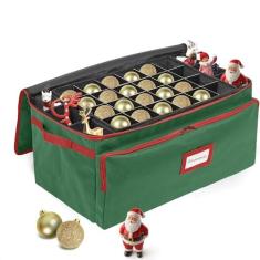 Imagem de Caixa de armazenamento de enfeites de Natal premium - comporta enfeites de até 182 a 7 cm, 6 compartimentos laterais para estatuetas, quebra-nozes etc. Organizador de decoração de férias - Tela de