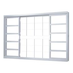 Imagem de Janela de Correr em Aço Alterosa 4 Folhas 2 Fixas com Grade Central Quadriculada sem Basculante MGM Minas Sul 1,00mx1,20mx12cm - Requadro 120mm Branco