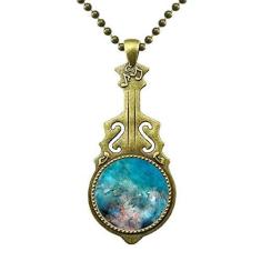 Imagem de DIYthinker Colar com imagem natural de peixe colorido oceano com pingente de música de guitarra antiga