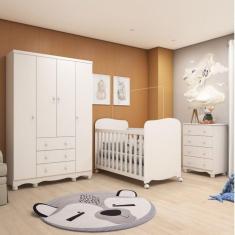 Imagem de Quarto de Bebê Completo 1 Berço Americano Uli 1 Guarda Roupa Júnior 1 Cômoda Júnior Móveis Peroba Branco Brilho Móveis Peroba