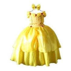 Imagem de Vestido Festa Fantasia Princesa Bela Luxo Infantil E Tiara - festa lux