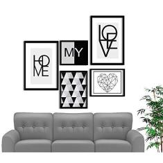 Imagem de Kit 5 Quadros Decorativos Com Molduras Frases Home My Love Abstrato