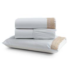 Imagem de Jogo De Lençol Rubi Solteiro 3 Pçs 100% Algodão 200 Fios Ponto Palito Bordado - Branco