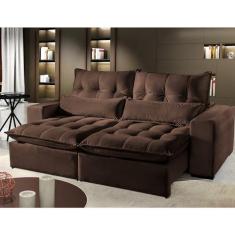 Imagem de Sofá 4 Lugares Retrátil e Reclinável Máximo 2.50m Veludo Marrom Havama Móveis Mix