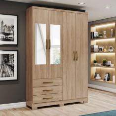 Imagem de Guarda-Roupa Solteiro Caju 4 Portas e 3 Gavetas com Espelho Jequitibá - Henn