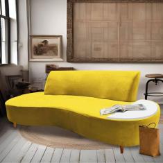 Imagem de Sofá Curvo Living Premium 3 Lugares Sintético Amarelo Com Apoio Lateral MDF Branco - Ahazzo Móveis
