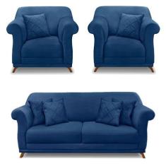 Imagem de Kit 2 Poltronas E Sofá Living 2 Lugares 1,80M Vênus Suede Pés Castanho