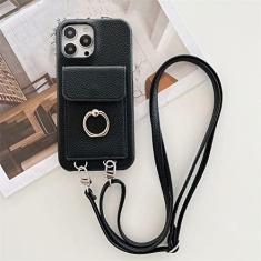 Imagem de Carteira com Alça de Pescoço Transversal Estojo de Telefone para iPhone 14 13 12 11 Pro Max Mini X XS XR 7 8 Plus Capa de Couro, Preto, Para iPhone 14 Pro