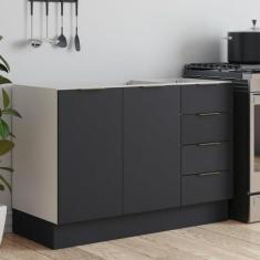 Imagem de Balcão Pia 120cm sem Tampo com Rodapé Puxador 150mm Ipanema CabeCasa MadeiraMadeira Grafite Trama/Branco