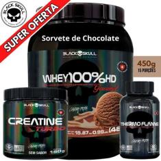 Imagem de Kit Black Skull - Whey 100% HD POTE Gourmet 450g + Creatina Monohidrat