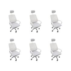 Imagem de Kit 6 Cadeiras Escritório Diretor Mesh Encosto Cabeça Branco