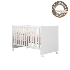 Imagem de Berço 2 em 1 Americano com Rodízios Linha Doce Sonho Branco com Colchão 130x70 cm Nana Nenem Qmovi Umaflex