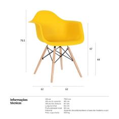 Imagem de Cadeira Charles Eames Eiffel Com Braços - Daw - Base De Madeira Clara - 