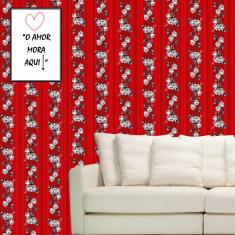 Imagem de Papel de Parede Auto Adesivo Lavável Listrado Floral Vermelh
