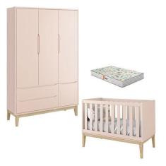 Imagem de Berço Americano E Guarda Roupa 3 Portas New Classic Rosa Com Pés Madei