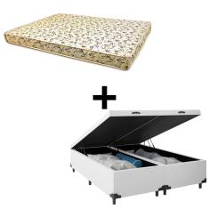 Imagem de Cama Baú King - Tecido Sintético Branco Com Colchão Austrália Bello Box - 100% Espuma D26 Amarelo 55x193x203