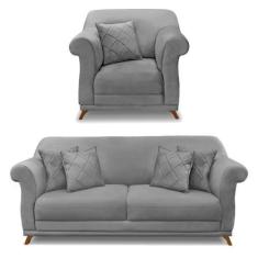 Imagem de Kit Poltrona E Sofá Living 2 Lugares 1,80M Vênus Veludo Cinza Grafite