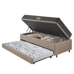 Imagem de Bicama Box Baú 88X188x42 Revestimento Sintético Bege Com Colchão De Es