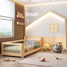 Imagem de Cama Solteiro Montessoriana Wave e Moldura com Led Dream Decor Casatema Verde/Natural