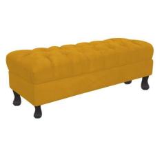 Imagem de Recamier Baú Luis Xv Capitonê Retrô 140cm Suede Amarelo Pés Madeira Ms