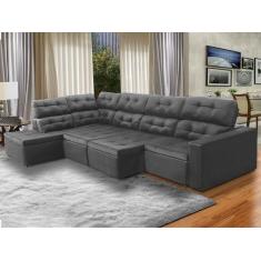 Imagem de Sofá De Canto Chaise E 373 X 220 Cm Retrátil Reclinável Mola Bonnel D2