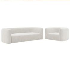 Imagem de Kit Sofá 3 Lugares 200cm E Poltrona Orgânica Luxo Recepção Melina Bouclé Cor Branco