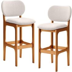 Imagem de Kit 2 Banquetas Alta Betta Imbuia Linho Cru