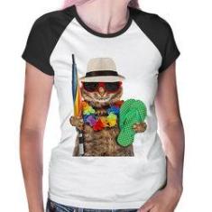 Imagem de Baby Look Raglan Gato Nas Férias - Foca Na Moda