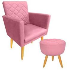 Imagem de Kit 1 Poltrona Decorativa + Puff Maitê Matelassê Estilo Nina Suede 