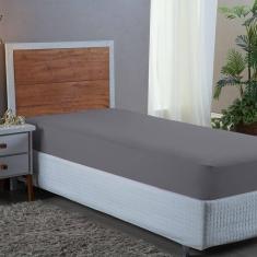 Imagem de Lençol de Solteiro Avulso Com Elástico Premium Micro Percal 400 Fios Liso Cinza